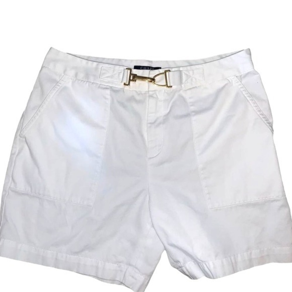 Chaps Womens White Cotton Twill Shorts Gold Horsebit Buckle Size 8 Nautical